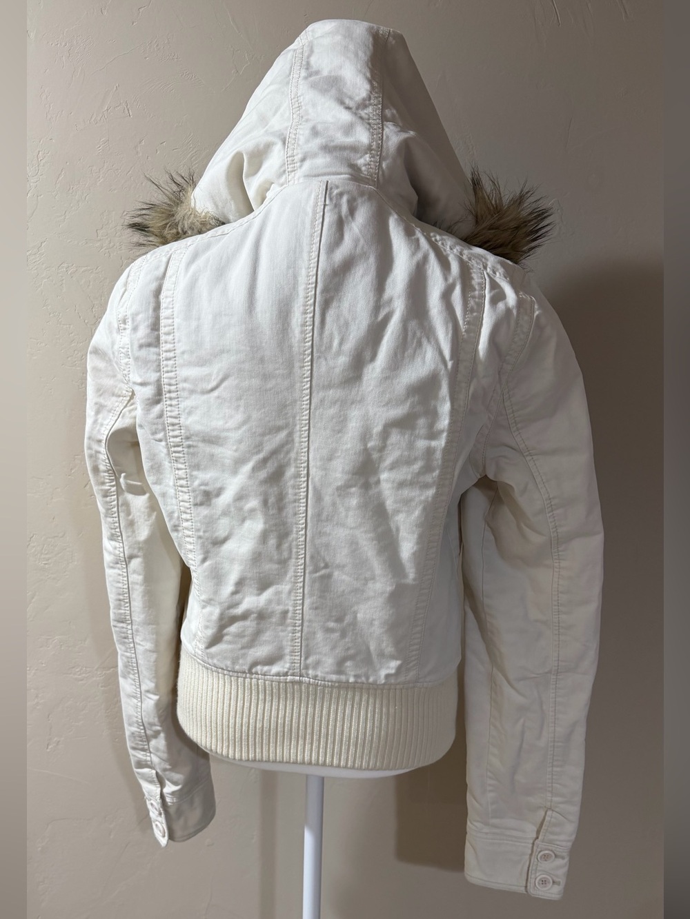 Hollister Cream Faux-Fur Lined Hooded Bomber Parka Jacket - Picture 5 of 10